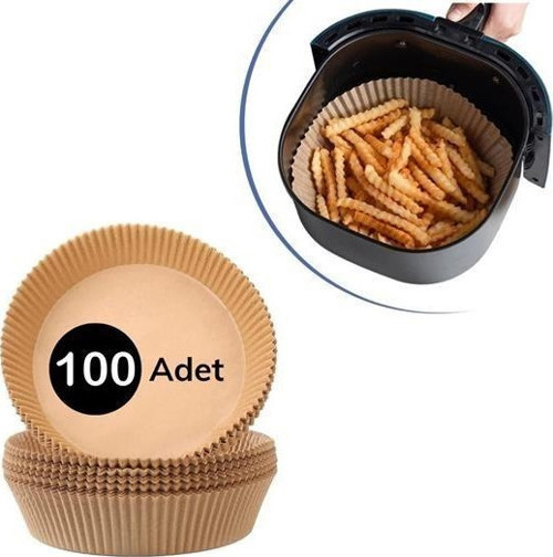 BUFFER®100 Adet Air Fryer Pişirme Kağıdı Tek Kullanımlık Yağlı Kağıdı Yuvarlak Tabak Model