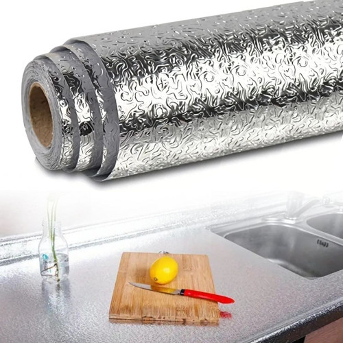 BUFFER® Rulo Gümüş Alüminyum Folyo Duvar Kağıdı, Kendinden Yapışkanlı Raf İçi, Su Geçirmez Folyo 2 mt x 60 cm