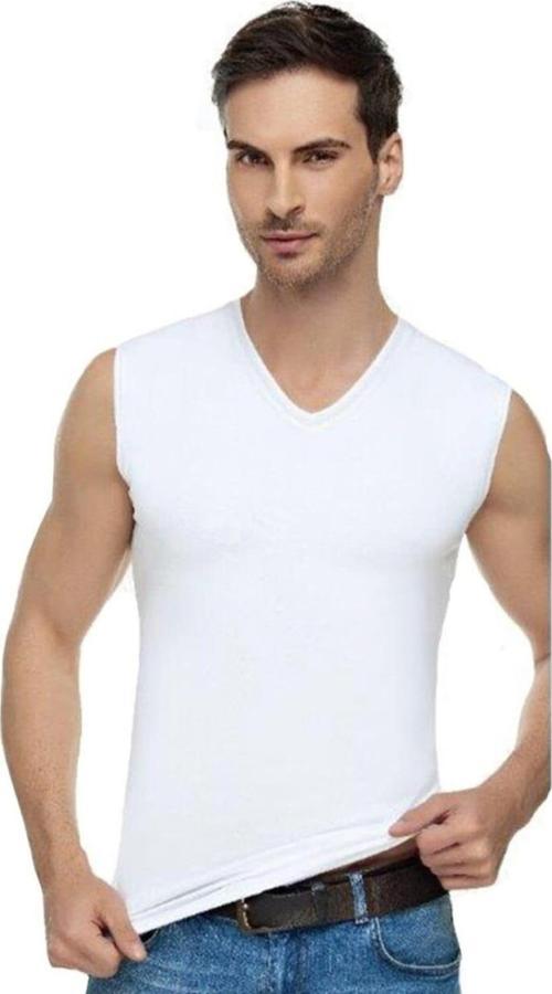 1305 ERKEK ELASTAN V YAKA SIFIR KOL ATLET TEKLİ