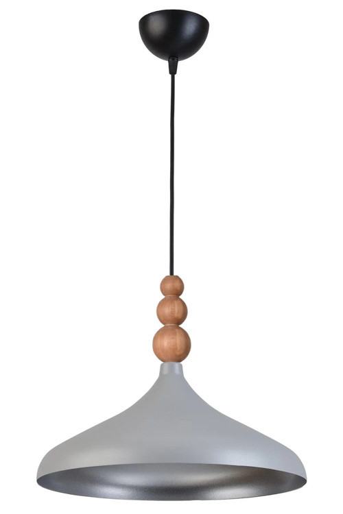 Nil Modern Tasarım Ahşap Detaylı Metal Cafe - Mutfak Gri Renk Tekli Avize (35 CM)