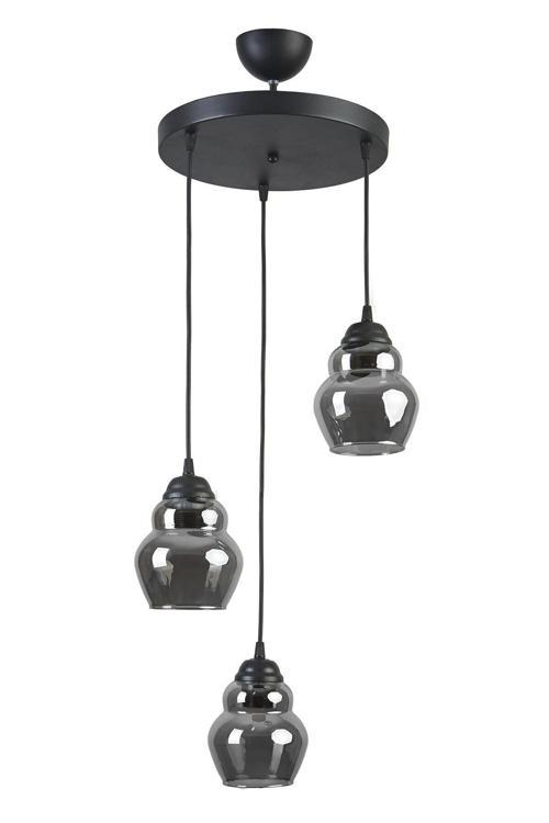 Otto Modern Tasarım Cafe Mutfak Salon Siyah Renk Füme Camlı 3 Lü Avize