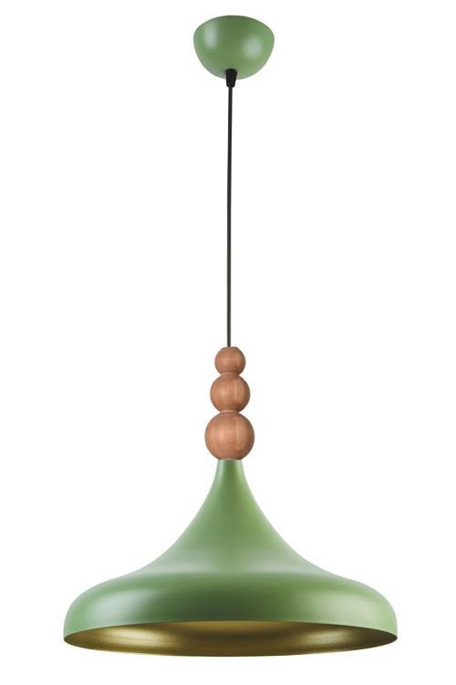Nil Modern Tasarım Ahşap Detaylı Metal Cafe - Mutfak Yeşil Renk Tekli Avize (35 CM)