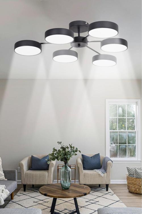 Bego Modern  Salon Yatak Odası Giyinme Odası Mutfak Beyaz Işık Ledli Siyah Renk 6 lı Led Avize