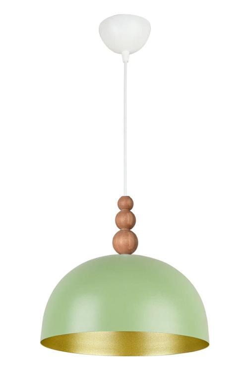 Neo Modern Tasarım Ahşap Detaylı Metal Cafe - Mutfak Yeşil Renk Tekli Avize (28 CM)