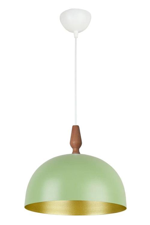 Neo Modern Tasarım Ahşap Detaylı Metal Cafe - Mutfak Yeşil Renk Tekli Avize (28 CM)