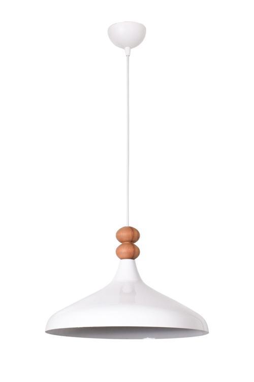 Nil Modern Tasarım Ahşap Detaylı Metal Cafe - Mutfak  Beyaz Renk Tekli Avize (35 CM)