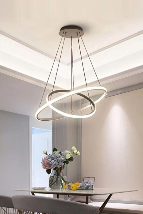 Sonya Modern Tasarım Yatak Odası - Salon - Mutfak Gri Renk Beyaz Ledli 2 Li Led Avize