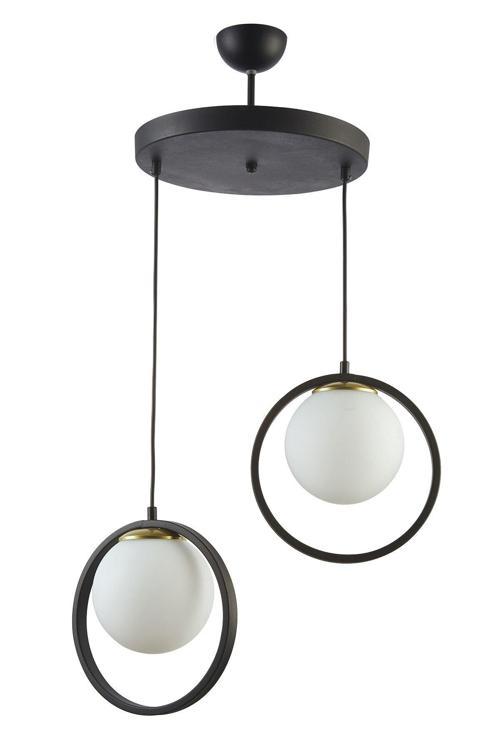Nina Modern Salon - Mutfak - Yatak Odası Metal Halkalı Kapalı Camlı Ikili Avize