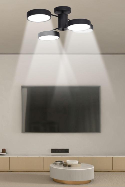 Karam Modern  Salon Yatak Odası Giyinme Odası Mutfak Beyaz Işık Ledli Siyah Renk 4 Lü Led Avize