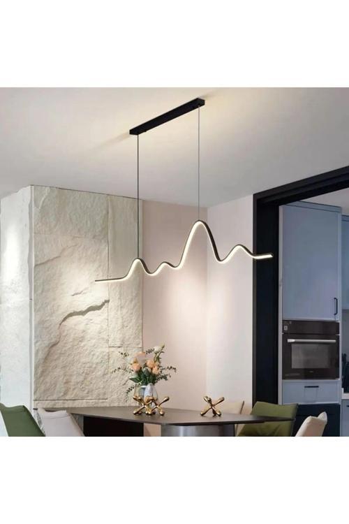 Ritim Modern Tasarım Yatak Odası Salon Mutfak Yemek Masası Siyah Renk Beyaz Led 2 Li Avize (110 CM)