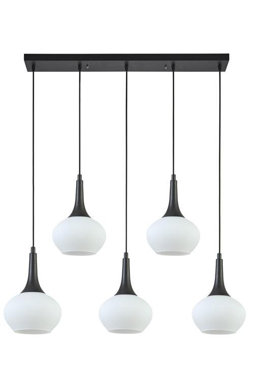 Nero Modern Tasarım Cafe Mutfak Salon Beyaz Camlı Sıralı 5 Li Avize