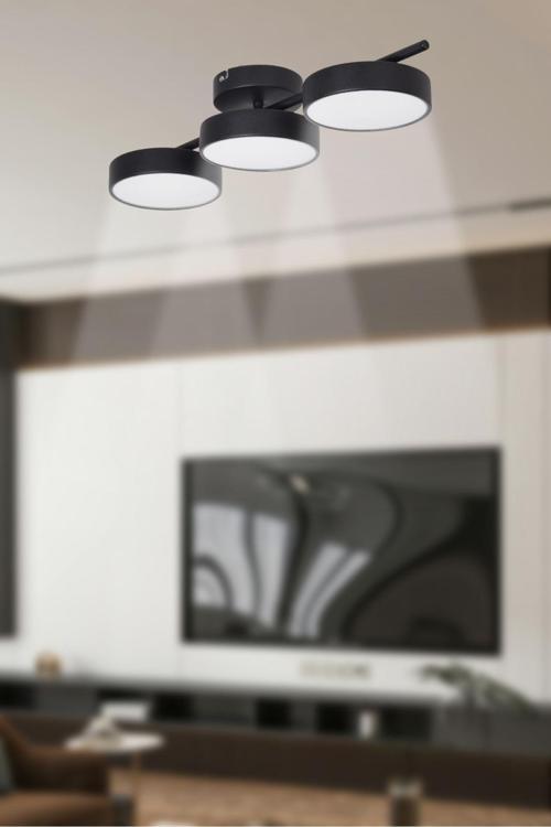 Tual Modern Salon Yatak Odası Giyinme Odası Mutfak Beyaz Işık Ledli Siyah Renk 3 lü Led Avize