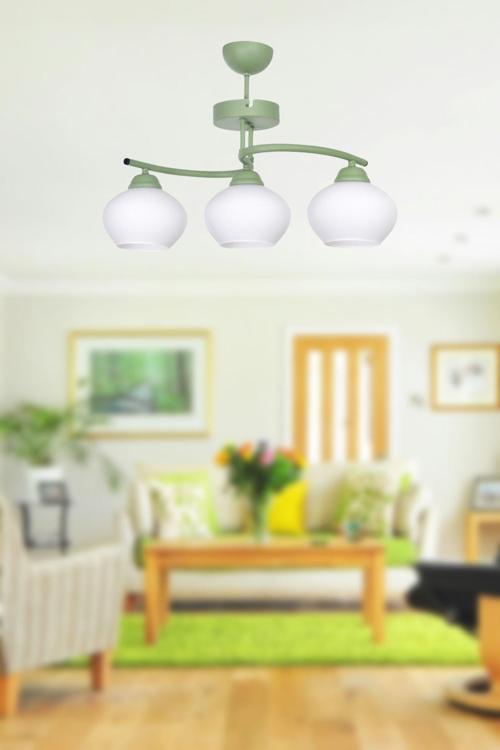 Fuji Modern Tasarım Antre Hol Mutfak Salon Çocuk Odası  Yeşil Renk Beyaz Camlı 3 lü Avize