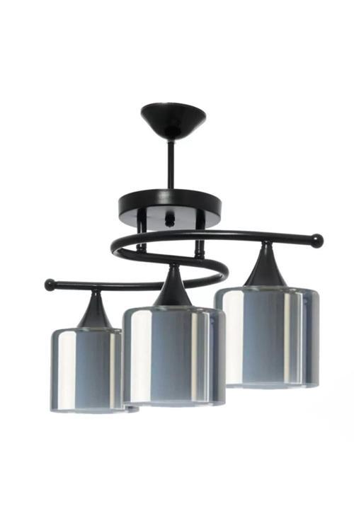 Fuji Salon - Mutfak - Yatak Odası Siyah Modern Füme Çift Camlı Üçlü Avize
