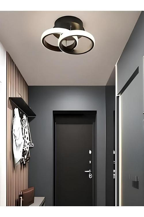 Lena Modern Tasarım Siyah Renk Salon Mutfak Hol Beyaz Ledli 2 Li Led Avize