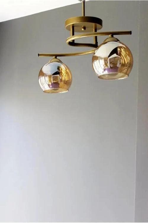Fuji Modern Dekoratif Salon Mutfak Yatak Odası Eskitme Renk Bal Camlı 2 li Avize