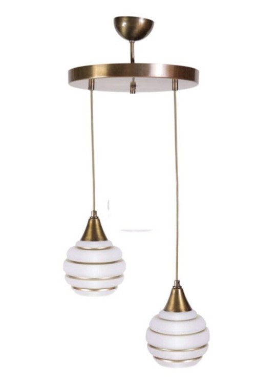 Nas Retro Rustik Modern Gold Glop Camlı 2li Avize