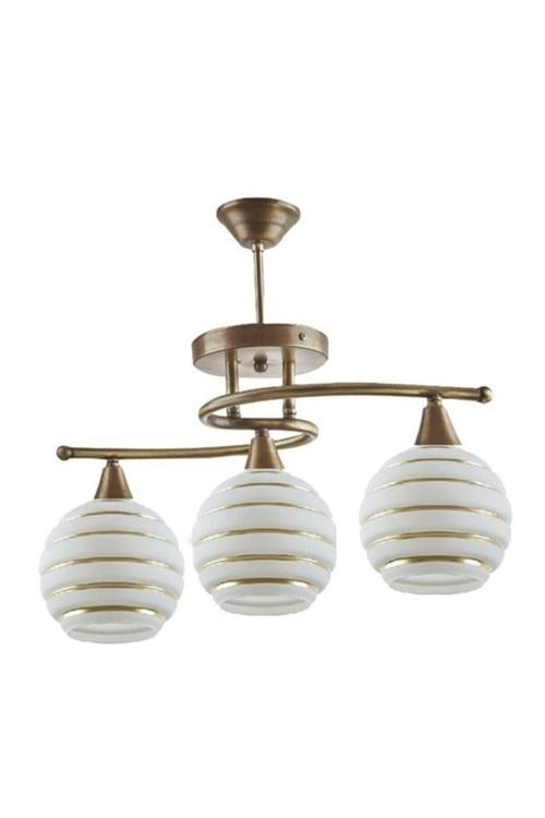 Eskitme Plofonyer Rustik Modern Gold Detaylı Camlı 3lü Avize