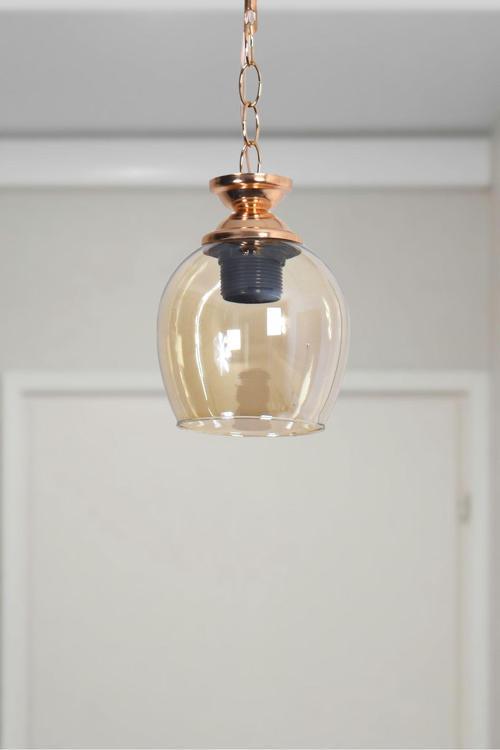 Zincir Modern Tasarım Hol Mutfak Antre Çocuk Odası Altın - Gold Renk Bal Camlı Tekli Avize