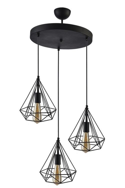 Piramit Modern Tasarım Salon - Mutfak - Cafesiyah Renk Plofonyer Sarkıt 3 Lü Avize