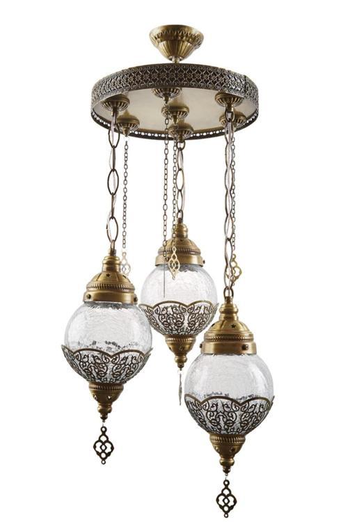 Salon - Mutfak - Yatak Odası Otantik Eskitme Üçlü Sarkıt Avize