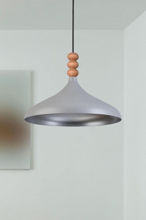 Nil Modern Tasarım Ahşap Detaylı Metal Cafe - Mutfak  Gri Renk Tekli Avize (35 CM)