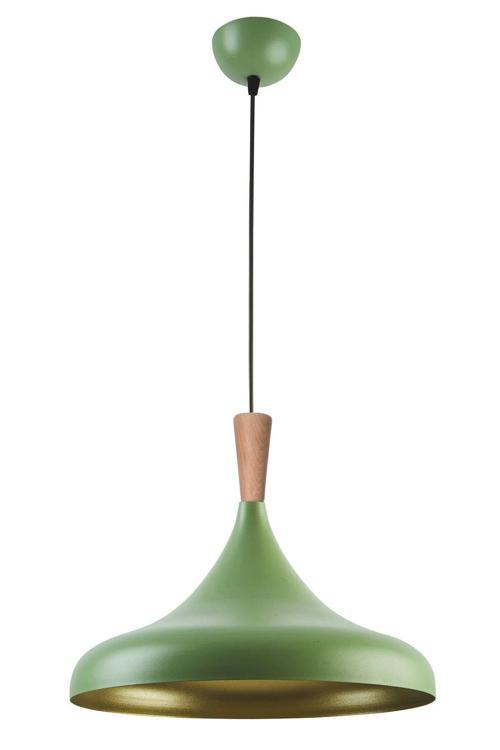 Nil Modern Tasarım Ahşap Detaylı Metal Cafe - Mutfak Yeşil Renk Tekli Avize (35 CM)