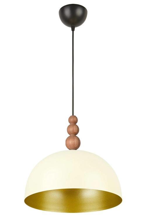 Neo Modern Tasarım Ahşap Detaylı Metal Cafe - Mutfak Krem Renk Tekli Avize (28 CM)