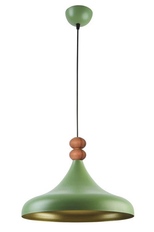 Nil Modern Tasarım Ahşap Detaylı Metal Cafe - Mutfak Yeşil Renk Tekli Avize (35 CM)