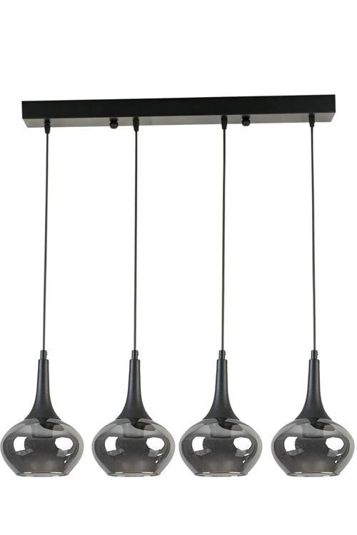 Nero Modern Tasarım Salon - Mutfak - Yatak Odası Siyah Renk Sıralı Füme Camlı 4 Lü Avize