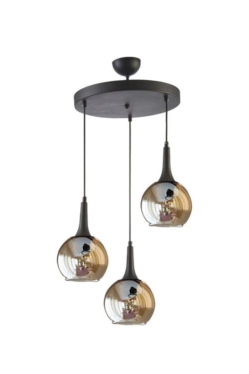 Fred Modern Dekoratif Salon - Mutfak - Yatak Odası Siyah Renk Bal Camlı 3 Lü Avize