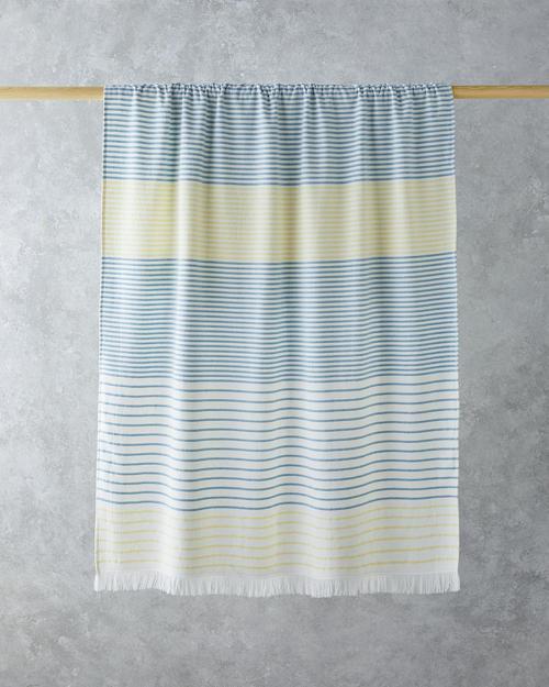Linelike Pamuklu Çizgili Plaj Havlusu 90x150 cm Ekru-Yeşil-Sarı