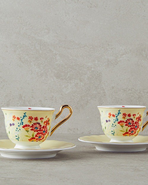 Miranda New Bone China Kahve Fincan Takımı 4 Parça 2 Kişilik Açık Sarı