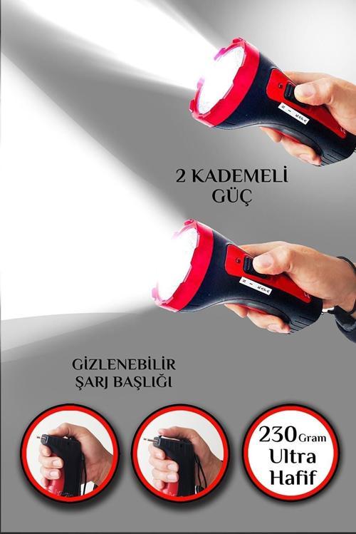 Büro Ev Ofis İş Güvenliği için Şarjlı Lamba 10W 2MOD Led Işıklı Işıldkli Projektör Bekçi Feneri