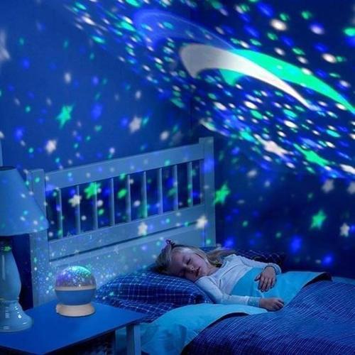 Bebek Odası için Pilli Dönen Renkli Tavana Yansır Led Projeksiyon Ay Yıldız Küre Gece Lambası