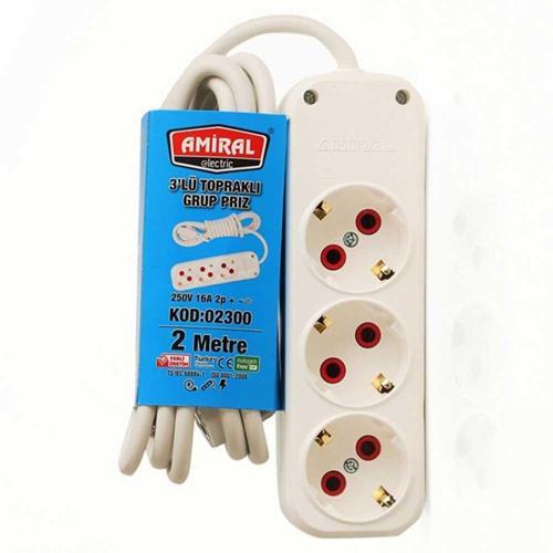 Büro Ev Ofis için 2MT Kablolu 3 Pirizli Topraklı Grup Priz