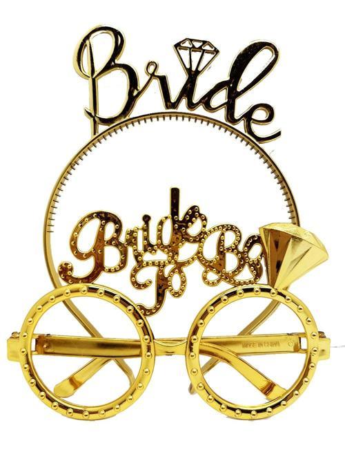 Büro Ev Ofis Etkinliği için 2PARÇA Gelin Partici Golden Bride To Be Yazılı Bekarlığa Veda Taç Gözlük Seti