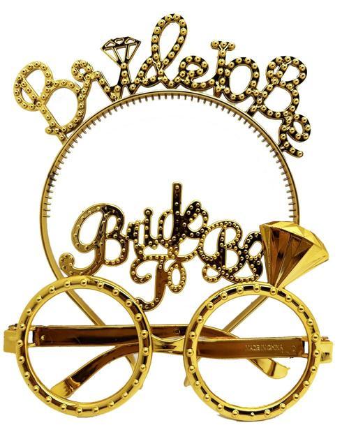 Büro Ev Ofis Etkinliği için 2PARÇA Golden Gelin Partisi Bride To Be Yazılı Bekarlığa Veda Taç Gözlük Seti