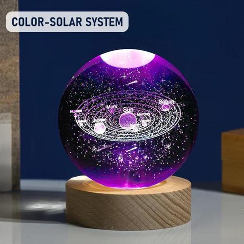 Büro Ev Ofis Hediyesi için 6CM Gezegen RGB Renk Değiştirir Ahşap Standlı Işıklı Cam Küre