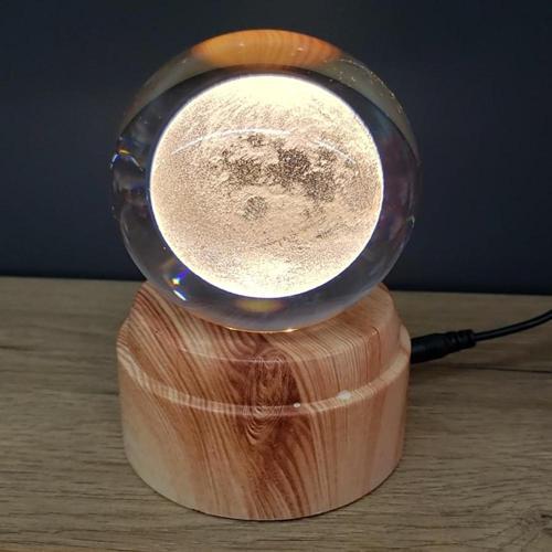 Büro Ev Ofis Hediyesi için 8CM Dolunay Model Plastik Standlı Işıklı Dönen Cam Küre