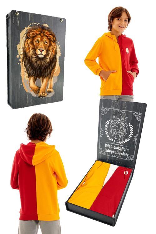 Orijinal Sarı Kırmızı Kapüşonlu Çocuk Sweat Kişiye Özel Hediyelik Ahşap K