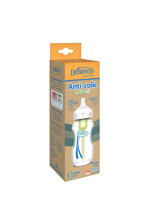 270 ml Geniş Ağız Antikolik Options+ Cam Biberon, Tekli Paket