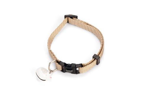 Kedi Boyun Tasması, Zilli, Bej, 20-30cm