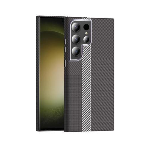 Galaxy S23 Ultra Kılıf M-safe Şarj Özellikli Karbon Fiber Görünümlü Gros Kılıf Gri-Siyah