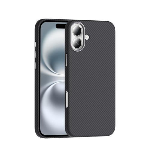 iPhone 16 Kılıf M-safe Şarj Özellikli Karbon Fiber Görünümlü Gros Kılıf Siyah