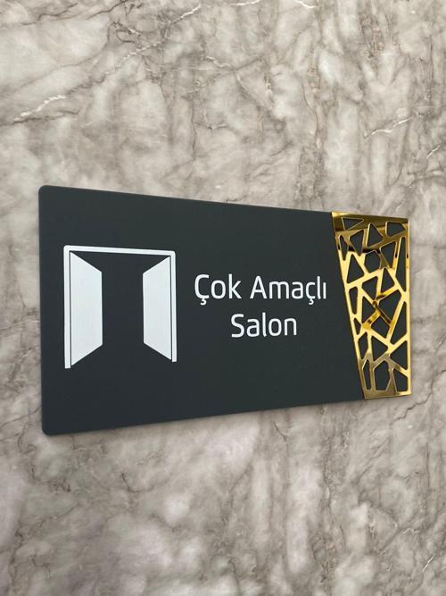 Çok Amaçlı Salon Kapı Yönlendirme Levhası Oda İsimliği 24x12 Cm