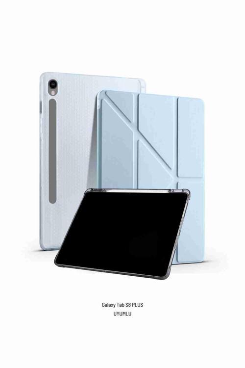 Galaxy Tab S8 Plus Uyumlu Kalem Bölmeli Standlı Fuchsia Trifolding Tablet Kılıfı