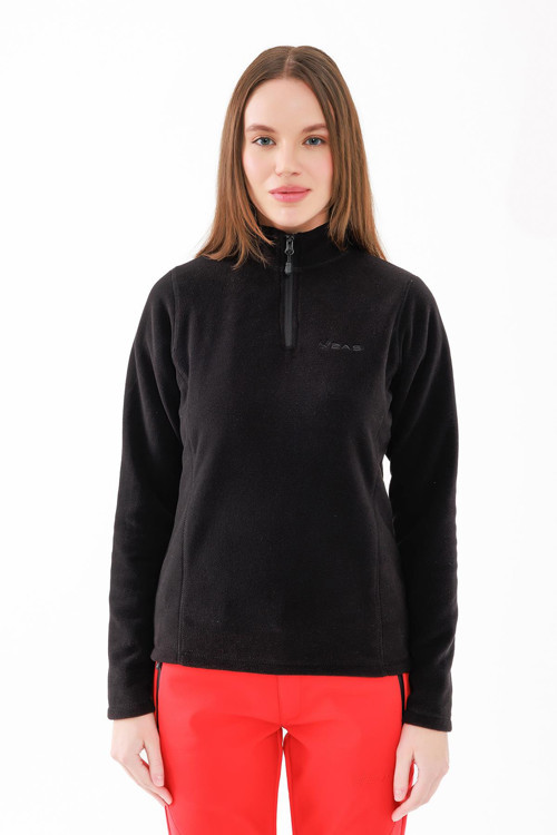 Camila Kadın Yarım Fermuarlı İnce Polar Sweatshirt Siyah