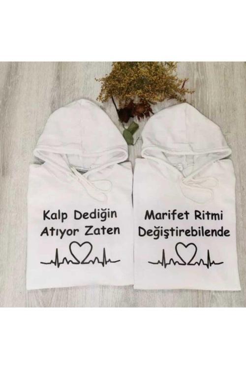 Sevgili Kombini Çift Unicex Baskılı Iki Iplik Sweatshirt Beyaz