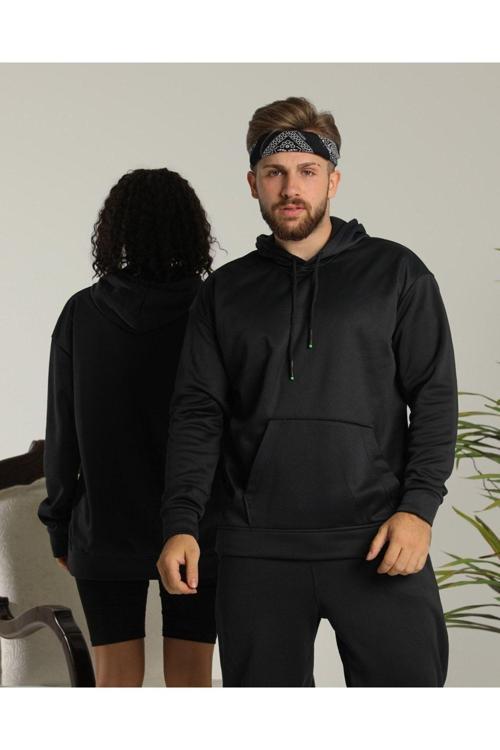 Sevgili Çift Kombini Unisex Oversize 2 Iplik Sweatshirt Siyah